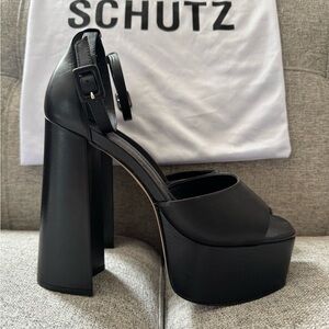 SCHUTZ Black Platform Heels with Chunky Block Heel